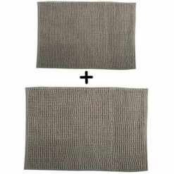 MSV Lot De 2 Tapis De Bain Microfibre CHENILLE 40x60cm & 60x90cm Beige - Beige