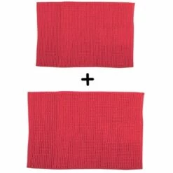 MSV Lot De 2 Tapis De Bain Microfibre CHENILLE 40x60cm & 60x90cm Rouge - Rouge