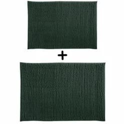 MSV Lot De 2 Tapis De Bain Microfibre CHENILLE 40x60cm & 60x90cm Vert Foncé - Vert