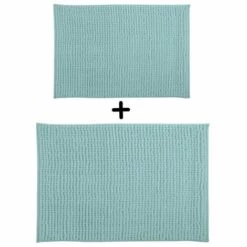 MSV Lot De 2 Tapis De Bain Microfibre CHENILLE 40x60cm & 60x90cm Vert Pastel - Vert