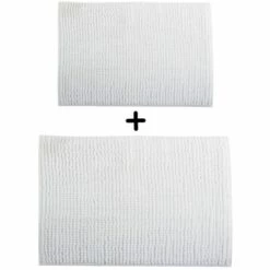 MSV Lot De 2 Tapis De Bain Microfibre CHENILLE 40x60cm & 60x90cm Blanc - Blanc