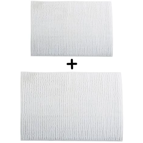 MSV Lot De 2 Tapis De Bain Microfibre CHENILLE 40x60cm & 60x90cm Blanc - Blanc 1 MSV Lot De 2 Tapis De Bain Microfibre CHENILLE 40x60cm & 60x90cm Blanc - Blanc