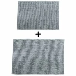 MSV Lot De 2 Tapis De Bain Microfibre CHENILLE 40x60cm & 60x90cm Gris Clair - Gris
