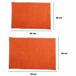 MSV Lot De 2 Tapis De Bain Microfibre CHENILLE 40x60cm & 60x90cm Orange - Orange