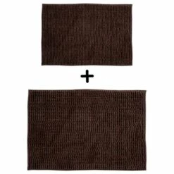 MSV Lot De 2 Tapis De Bain Microfibre CHENILLE 40x60cm & 60x90cm Marron - Marron