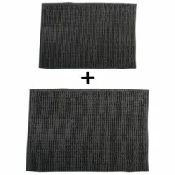 MSV Lot De 2 Tapis De Bain Microfibre CHENILLE 40x60cm & 60x90cm Gris Foncé - Gris