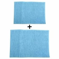 MSV Lot De 2 Tapis De Bain Microfibre CHENILLE 40x60cm & 60x90cm Bleu Clair - Bleu