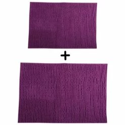 MSV Lot De 2 Tapis De Bain Microfibre CHENILLE 40x60cm & 60x90cm Violet - Violet