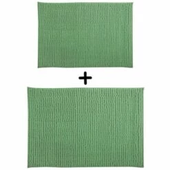 MSV Lot De 2 Tapis De Bain Microfibre CHENILLE 40x60cm & 60x90cm Vert Basil - Vert