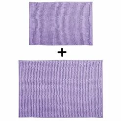 MSV Lot De 2 Tapis De Bain Microfibre CHENILLE 40x60cm & 60x90cm Lavande - Violet