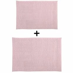 MSV Lot De 2 Tapis De Bain Microfibre CHENILLE 40x60cm & 60x90cm Rose Pastel - Rose